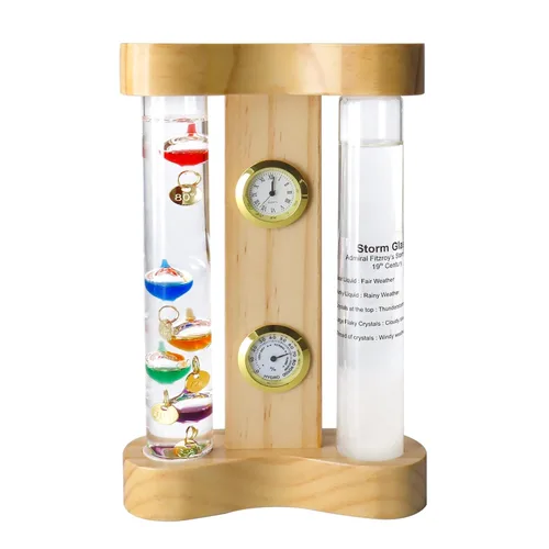 Miniatura 9 de Lily 's Home estación meteorológica con termómetro, vidrio de tormenta, reloj de cuarzo de precisión y el higrómetro. Caoba