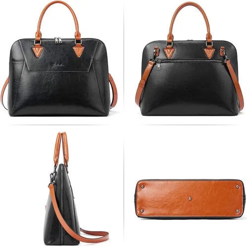 Miniatura 2 de BOSTANTEN Maletín de cuero para mujer de 15.6 pulgadas, bolso de hombro para laptop, oficina, trabajo, bolsos cruzados y carteras de cuero