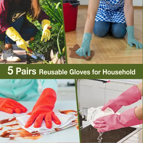 Miniatura 4 de Guantes de Cocina para Lavar Platos - 5 Pares de Guantes de Goma para Limpieza del Hogar, Lavar Platos, Limpieza, Jardinería, Guantes