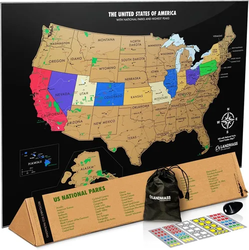 Miniatura 9 de Landmass Mapa del mundo para rascar, rastreador de viaje de lujo con banderas, cartografía detallada, idea de regalo para viajeros, arte de pared