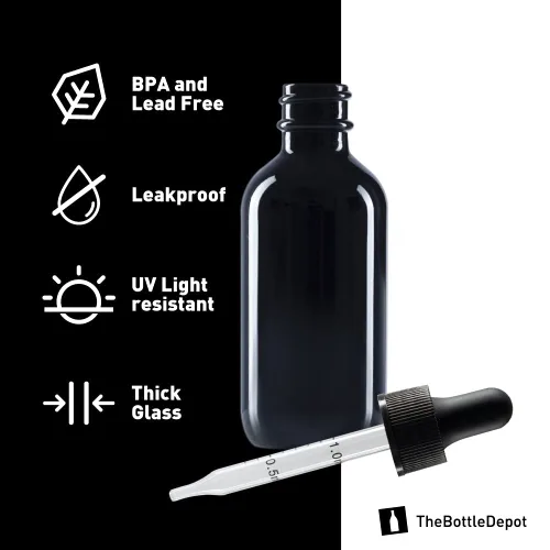 Miniatura 3 de The Bottle Depot - Botella cuentagotas de vidrio de 2 oz - Paquete de 24 - UV negro - Botellas de tintura con cuentagotas UV Negra