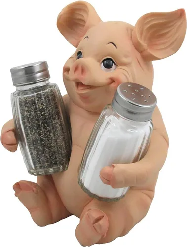 Miniatura 3 de Juego de salero y pimentero decorativo de cristal de cerdo con soporte en figuras de animales de granja, esculturas y estatuas o decoración rústica