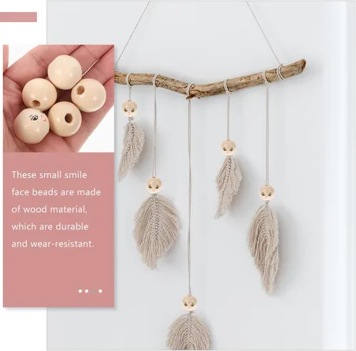 Miniatura 3 de Sewroro 50 cuentas de madera de cara sonriente, cuentas de madera redondas espaciadoras con agujero, cuentas de cabeza de muñeca para niñas, cuentas