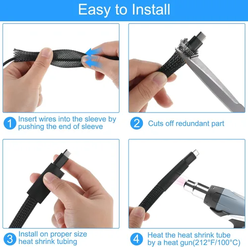 Miniatura 4 de Tatuo Funda de cable trenzada expandible de 65.6 pies, funda de alambre trenzado de varios tamaños con 120 tubos termorretráctiles para televisión