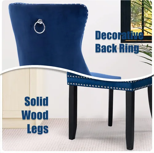 Miniatura 7 de SoarFlash Juego de 6 sillas de comedor de terciopelo, silla lateral de respaldo alto, silla lateral tapizada moderna de alta gama con capitoné y Azul