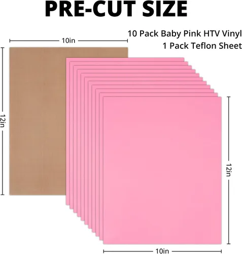 Miniatura 2 de HTVRONT - Paquete de vinilos de transferencia térmica (HTV) color rosa: 11 vinilos de 12 x 10 pulgadas para planchar, para camisetas. Vinilo