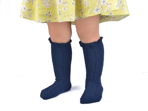 Miniatura 3 de Epeius - Calcetines altos de algodón para bebés y niñas, de uniforme, calcetas con vuelos (Paquete de 3 o 5)