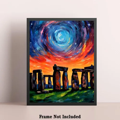 Miniatura 5 de Bestbuddy Pet 8X10 Noche estrellada sin marco Stonehenge Monumento Prehistórico Reino Unido Sitio Histórico Arqueología Viaje Pintura al óleo