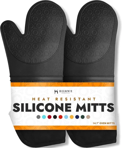 Miniatura 23 de HOMWE - Manopla de horno profesional y extralarga de silicona, guantes con forro acolchado, agarraderas resistentes al calor, guantes flexibles
