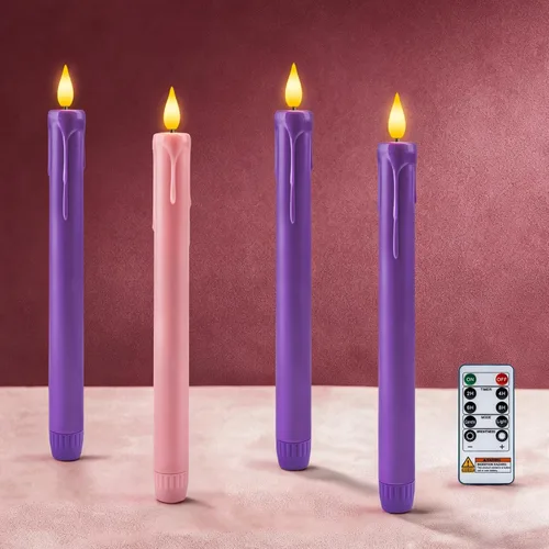 Miniatura 9 de Homemory 3 velas cónicas sin llama con temporizador remoto, velas blancas parpadeantes de 9.6 pulgadas, funciona con pilas, velas LED de plástico