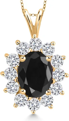 Miniatura 104 de Gem Stone King Collar con piedra natal ovalada de plata chapada en oro amarillo de 18 quilates, ovalado de 0.315 x 0.236 in, collares con colgante