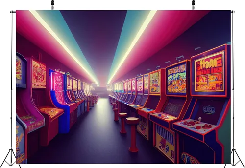 Miniatura 4 de BELECO Telón de fondo de tela para sala de juegos de 5 x 3 pies para fotografía, telón de fondo de juegos retro para decoración de fiestas, consola