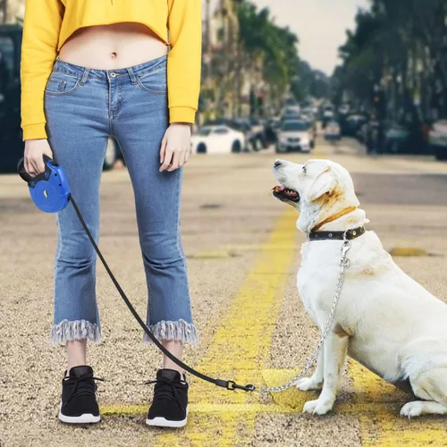 Miniatura 7 de Idepet Correa retráctil resistente para perros pequeños y medianos, cadena de acero antimasticación de 360 grados sin enredos, sistema de bloqueo