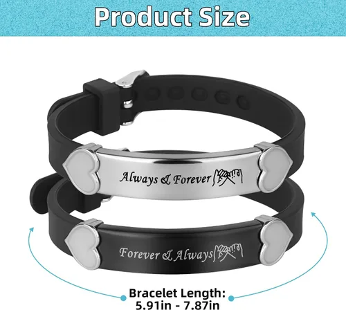 Miniatura 2 de 2 unids/set Herat Matching Pareja Pulseras Grow in the Dark English Letter Acero inoxidable Silicona Pulsera Novio Novia Esposa Regalo del Día