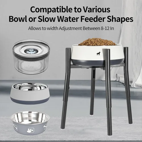 Miniatura 2 de PROERR Soporte elevado para cuenco individual para perro, ajustable de 12 a 16 pulgadas de alto, soporte elevado para cuencos de comida para perros