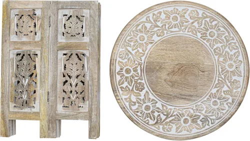 Miniatura 6 de Mesa auxiliar en madera de mango - Mesa auxiliar de madera maciza artesanal, mesa de acento tallada para decoración de sala de estar, dormitorio