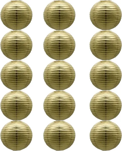 Miniatura 20 de Linternas de papel doradas chinas, japonesas, colgantes, redondas, para decoración de fiesta de Año Nuevo y Año Nuevo Lunar (12 unidades)