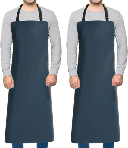 Miniatura 10 de Homsolver 2 Pack Waterproof Rubber Aprons, Heavy Duty Butcher for Men, Chemical Vinyl Plastic Aprons for Dishwashing Negro