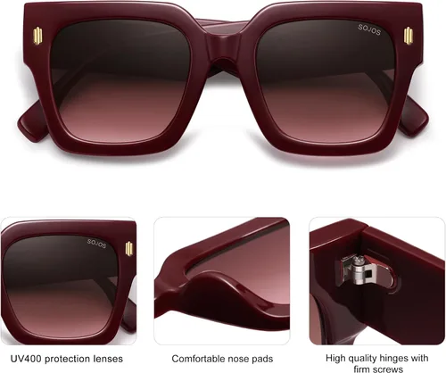 Miniatura 38 de SOJOS Gafas de sol cuadradas vintage de gran tamaño para mujer, estilo retro, de lujo, grandes, UV400 SJ2194