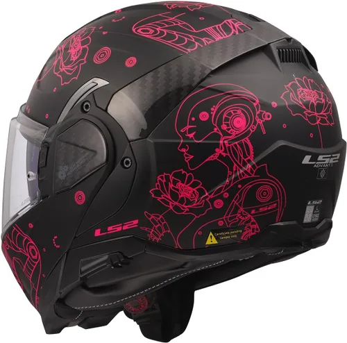 Miniatura 4 de Cascos LS2 Advant II - Casco modular para motocicleta con protector solar (Negro mate Sophia/Rosa - Talla L)