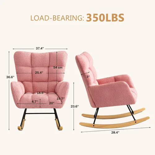 Miniatura 2 de Furniliving - Mecedora tapizada para cuarto de bebé, silla balancín moderna con asiento acolchado, silla de lectura con respaldo alto y cómoda