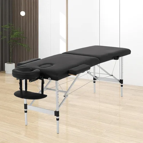 Miniatura 6 de Mesa de masaje, cama de masaje de 73 pulgadas, altura ajustable, 2 pliegues, de aluminio, de piel sintética, para belleza, spa, con funda