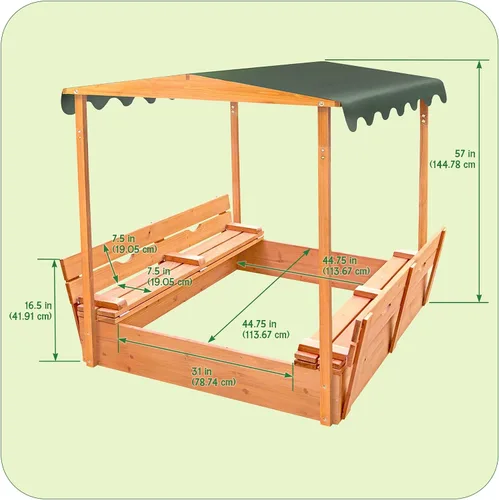 Miniatura 4 de Arenero de cedro cubierto y convertible Badger Basket con dosel y asientos de banco