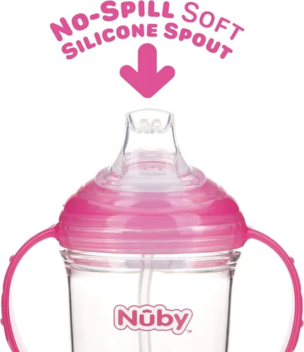 Miniatura 4 de Nuby 360 Grip N' Sip - Vaso Tritan, 8 onzas, popote con peso con funda higiénica, color rosa