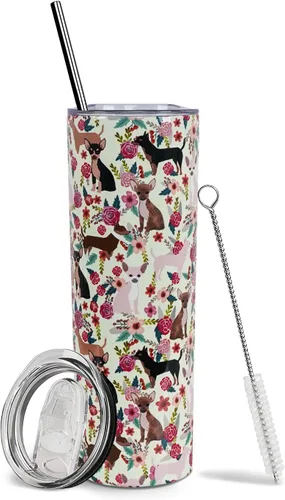 Miniatura 56 de Dachshund - Vaso de viaje aislado de acero inoxidable de 20 onzas con asa y pajilla, regalo para mujer, para el Día de la Madre, a prueba de fugas