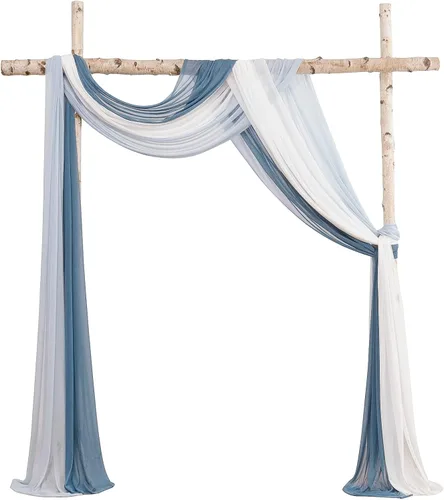Miniatura 14 de Floroom Tela drapeada de arco de boda, 2 paneles de 19 pies, cortinas de tela de gasa blanca, decoración de ceremonia de boda, recepción Blanco