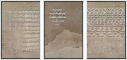Miniatura 514 de SIGNWIN Lienzo enmarcado para pared, arte con pinceladas de flujo neutro en tonos beige abstractos, ilustraciones, arte moderno, decorativo