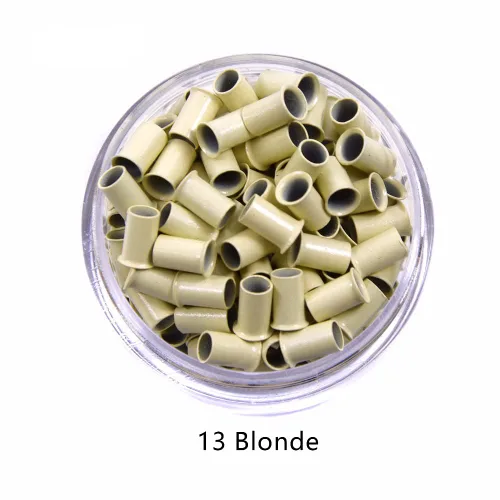 Miniatura 5 de 1000 piezas Flare Euro Lock - Tubos de cobre con micro anillos para extensiones de cabello humano I-Tip de 0.134 x 0.118 x 0.236 in (rubio)