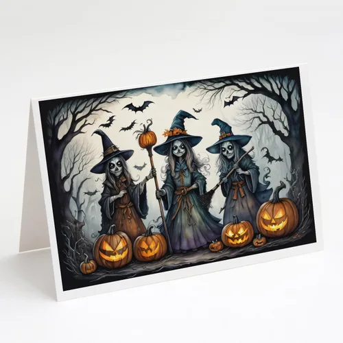 Miniatura 74 de Caroline's Treasures DAC2223GCA7P - Tarjetas de felicitación y sobres de Halloween espeluznantes de gato negro, paquete de 8 tarjetas en blanco