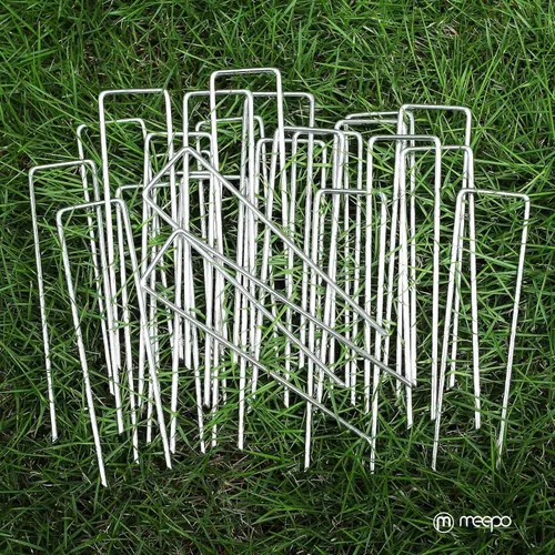 Miniatura 7 de M MEEPO Estacas de jardín, 10 piezas de 6 pulgadas, grapas galvanizadas para paisajismo que nunca se oxidan, estacas duraderas 5 veces más afiladas