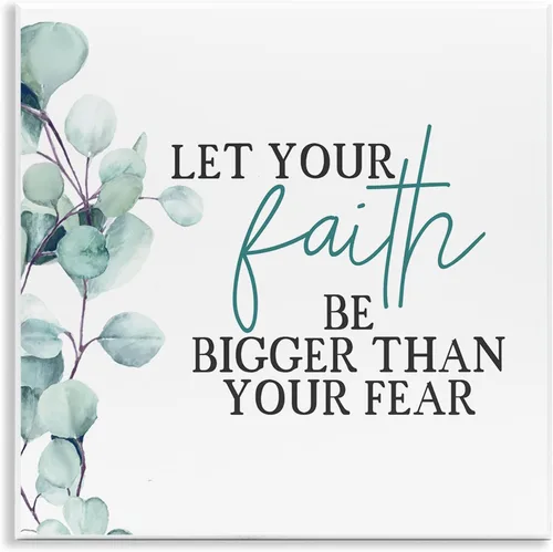 Stupell Industries Faith Bigger Than Fear - Planta verde con cita espiritual, diseñada por Kim Allen Art, 12 x 12, placa de pared