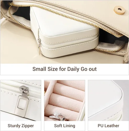 Miniatura 3 de Casegrace - Mini joyero portátil de viaje de cuero para joyas organizador de anillos caja de regalo para niñas y mujeres
