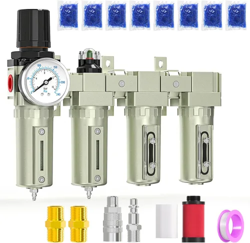 Miniatura 8 de MEANLIN Sistema de Secado de Aire de 3 Etapas de Grado Industrial Resistente 1/2" NPT, Filtro Coalescente, Filtro de Partículas, Secador Desecante