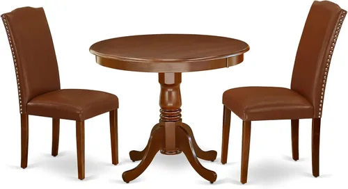 Miniatura 22 de East West Furniture ANEN3-LWH-06 - Juego de mesa de cocina de 3 piezas contiene una mesa de comedor redonda con pedestal y 2 sillas de comedor