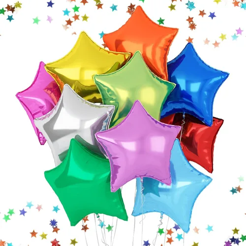 Miniatura 14 de Globos de estrellas rojas, azules y negras, globo de papel de aluminio de 18 pulgadas para helio, paquete de 10 globos rojos y azules, globo de Negro