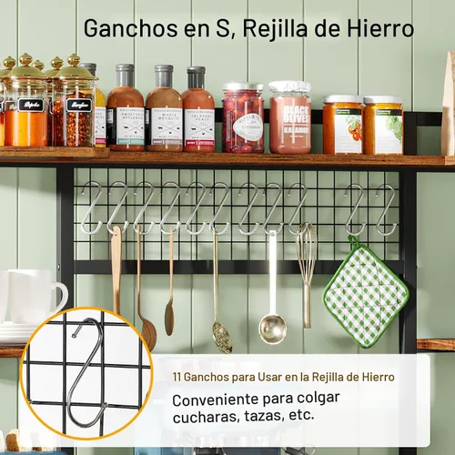 Miniatura 6 de Tribesigns Estante Grande para Panaderos, Aparador de Cocina de 55" de Ancho Soporte para Microondas con 11 Ganchos, Estante de Panadero de 5