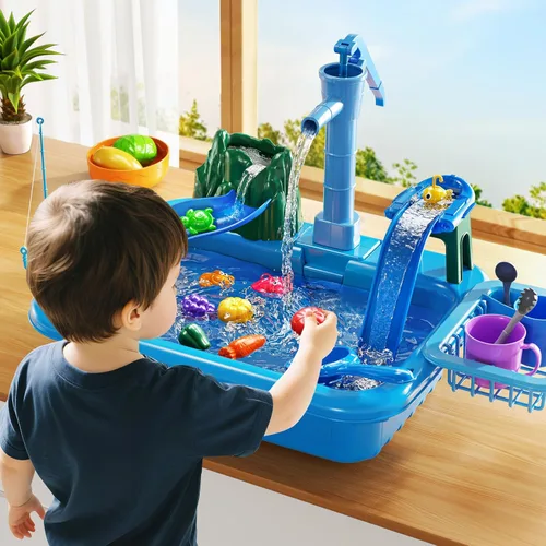 Miniatura 8 de Mesa de Agua para Niños Pequeños 1-3 - Fregadero de Juego para Niños con Bomba y Agua Corriente, Mesa de Agua para Niños de 4-8 Años