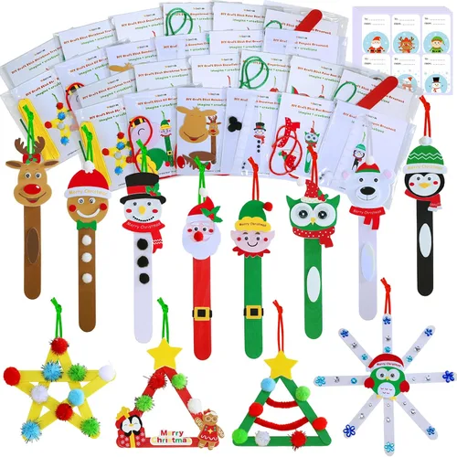 Winlyn 24 juegos de kits de manualidades navideñas, adornos de Navidad con palos de helado, manualidades de invierno, manualidades de bricolaje con