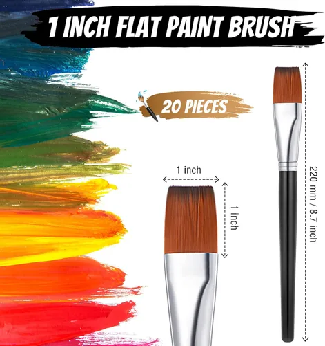 Miniatura 2 de Zonon 20 pinceles planos de pintura acrílica, accesorios de manualidades, premios de aula, regalos pequeños, pinceles de pintura de acuarela, a Negro