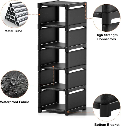 Miniatura 5 de Zapatero estrecho de 6 niveles, organizador vertical de zapatos de espacio pequeño, estante compacto de 9.84 pulgadas para armario y entrada