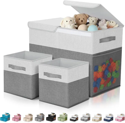 Miniatura 8 de Paquete de 3 Cajas Grandes de Almacenamiento de Juguetes de 23" con Cubos Contenedores de 11", Organizador de Juguetes Plegable con Tapas para Verde