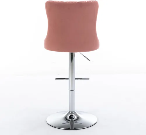 Miniatura 28 de Juego de 2 modernos taburetes de bar giratorios ajustables, sillas de bar copetudas de terciopelo beige con respaldo y ribete de cabeza de clavo