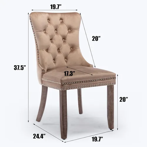 Miniatura 3 de Juego de 4 sillas de comedor de terciopelo, sillas de comedor tapizadas acolchadas con ribete de tachuelas y patas de madera maciza para cocina