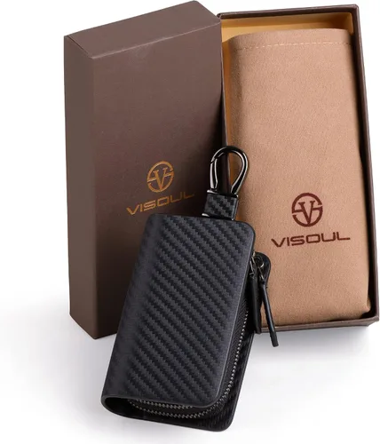 Miniatura 6 de VISOUL Funda para Llave de Coche con Doble Cremallera, Funda de Llavero Inteligente de Cuero para Coche con Llavero para Hombres y Mujeres