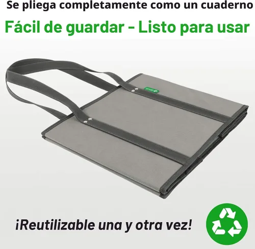 Miniatura 7 de Bolsas de la compra reutilizables (paquete de 3). Set de bolsas de calidad superior con asas extra grandes y laterales reforzados. Plegable, Gris