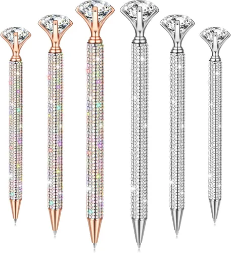 Miniatura 8 de Jeyiour 6 bolígrafos de diamantes grandes con diamantes de imitación de cristal brillante de metal con purpurina de diamante, bolígrafos de bola